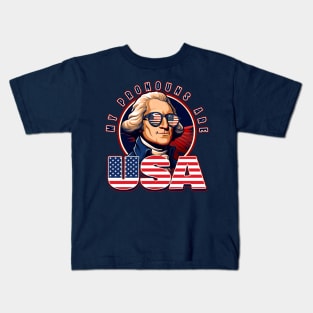 My Pronouns are USA Funny George Washington in Sunglasses Kids T-Shirt